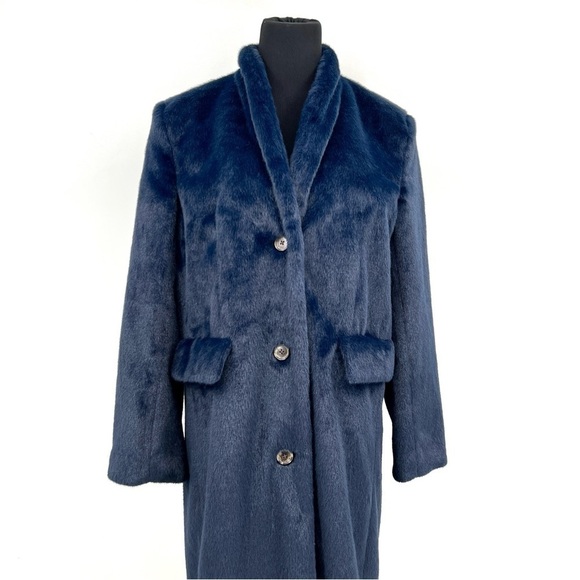 J CREW COLLECTION NAVY BLUE FAUX FUR Palais topcoat LONG COAT SIZE 2 STYLE BU455 - Picture 3 of 11
